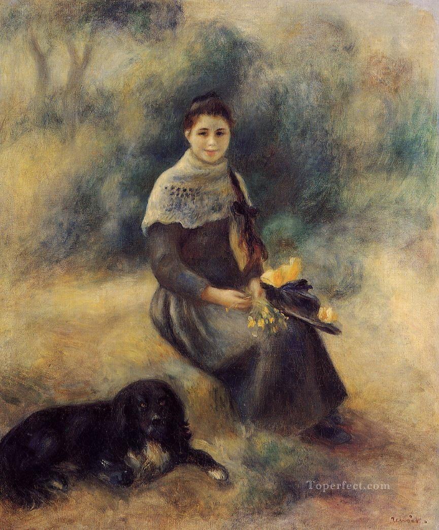 Pierre Auguste Renoir Jeune Fille avec un Chien Peintures à l'huile